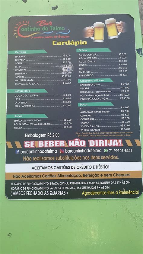 Menu Em Cantinho Da Telma Restaurante Salvador