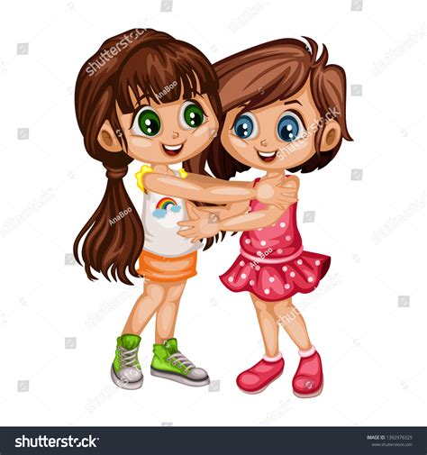 Two Lovely Happy Best Friends Girls Stock Vector Royalty Free