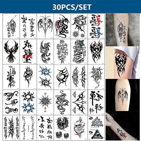 Pcs Set Tatuajes Temporales Dragon Skull Totem Word Henna Fake Tatoo