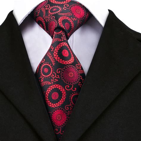 Hi Tie Luxury Red Floral Tie Hand Woven Jacquare Silk Ties For Men