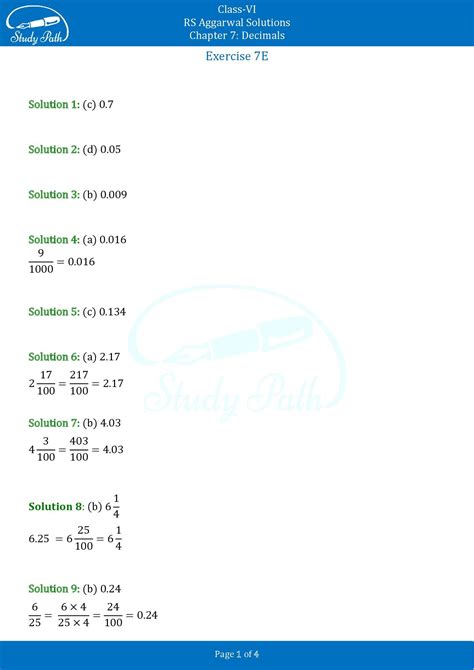 Rs Aggarwal Class Solutions Exercise E Chapter Decimals Study Path