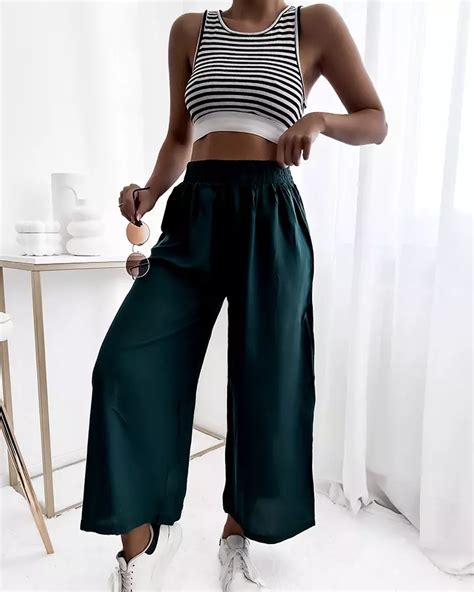 Royalfashion Ciemnozielone Damskie Spodnie Culotte 7 8 Ciemnozielony