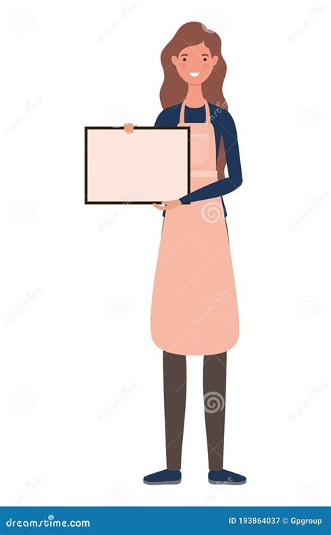 Saleswoman Cartoon With Apron And Banner Vector Design Stock Vector