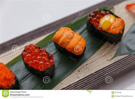 Sushi Set Include Tobiko Ikura Sea Urchin And Ikura Urchin And Quail