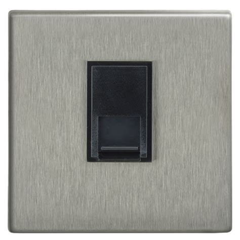 Focus Sb Morpheus Mss251b 1 Gang Slave Telephone Socket In Satin Stainless With Black Inserts