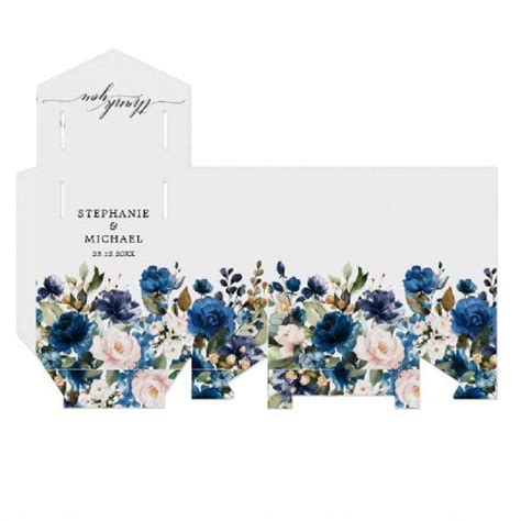 Navy Blue Blush Pink Rose Botanical Wedding Favor Box Zazzle