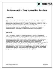 Assignment 8 Your Innovation Barriers Docx Assignment 8 Your