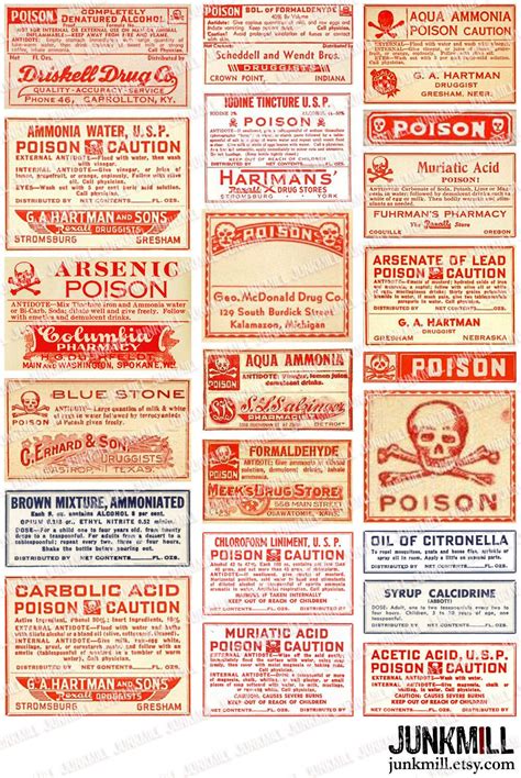 Poison Digital Printable Collage Sheet Antique Apothecary Etsy