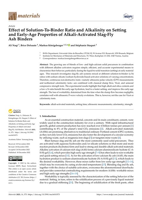 Pdf Effect Of Solution To Binder Ratio And Alkalinity On Setting And