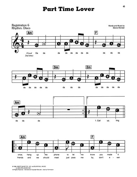 Part Time Lover By Stevie Wonder Sheet Music For E Z Play Today At