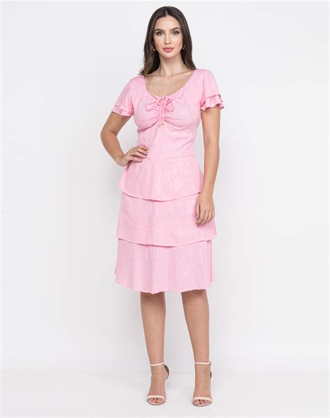 Vestido em Viscose Jacquard c Busto Ajustável Expressão Moda Feminina