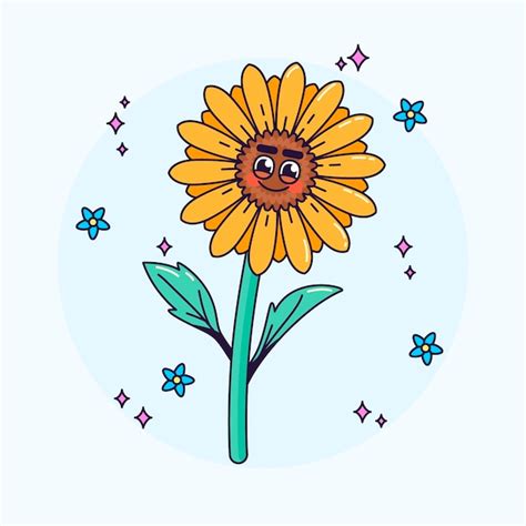 Ilustración de dibujos animados de girasol dibujado a mano Vector Gratis