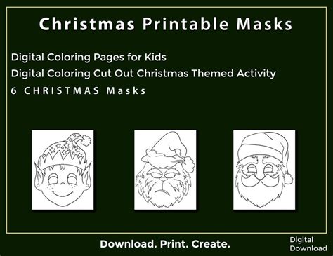 Christmas Printables 6 Coloring Face Masks Cut Out Santa, Rudolph ...