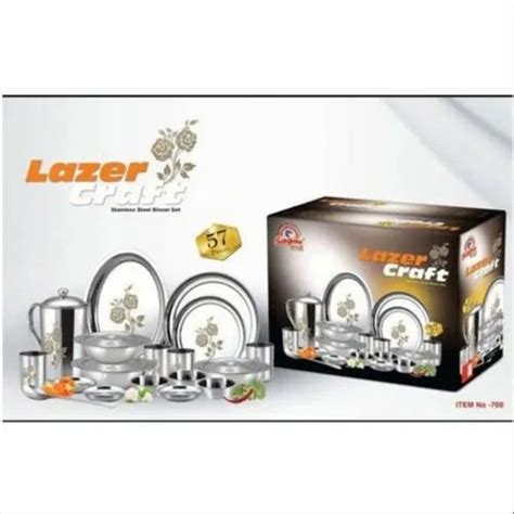 Stainless Steel Pcs Lazer Craft Dinner Set Packaging Type Box At