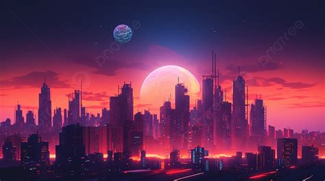 Sonnenuntergang Stadtbild Ein Retro Futuristisches Synthwave Rendering