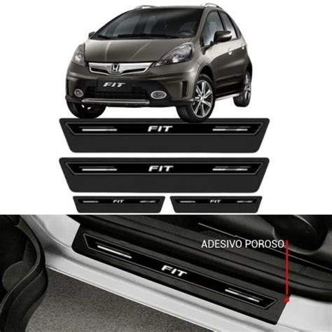 Jogo Soleira Resinada Prote O Porta Premium Preto Black Honda Fit