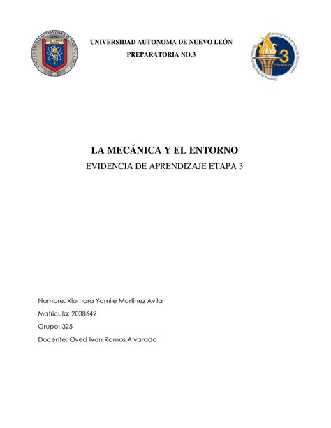 EVIDENCIA ETAPA 3 LA MECÁNICA Y EL ENTORNO La Mecánica Y El Entorno