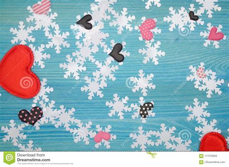 Hearts and snowflakes. stock image. Image of snow, backdrop - 117578263