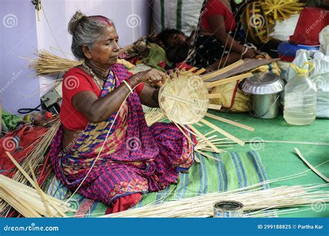 woman making basket  bamboo fibers   handicraft fair