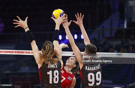 Zehra Gunes And Ebrar Karakurt Of Turkiye In Action During The Fivb