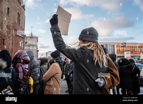 Gdansk Pologne Janvier Les Manifestants Coutent Les