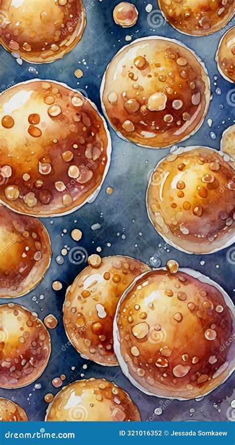 Watercolor Painting A Close Up View Of Yeast Cells During The