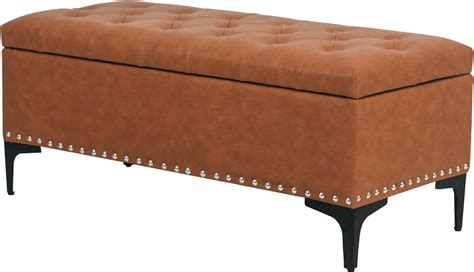 Asense Faux Leather Upholstered Storage Ottoman With Metal