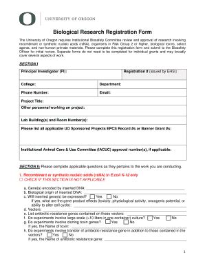 Fillable Online Safety Uoregon Biological Research Registration Form