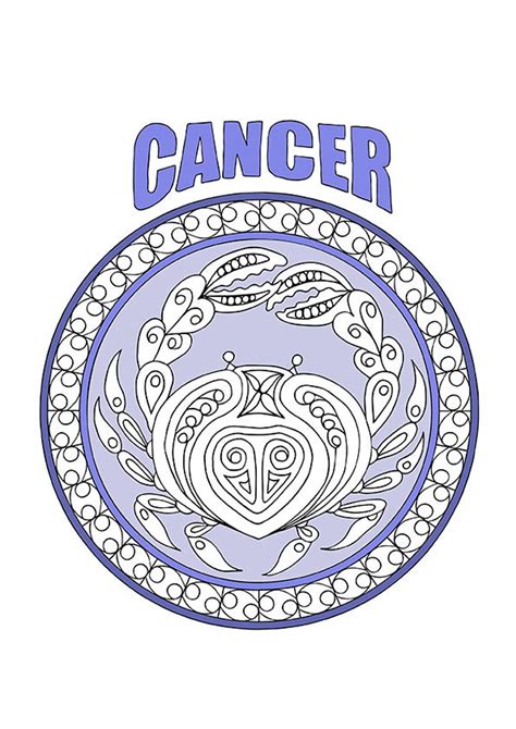 Adult Coloring Page Zodiac Cancer Etsy