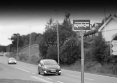 Black and White Bus Stop Sign Background Stock Photo - Image of outdoor ...