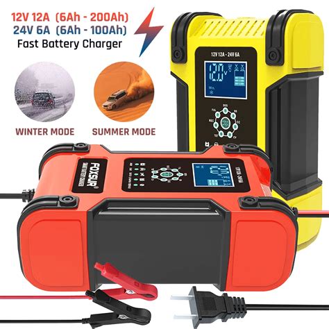 Foxsur 12v 24v 12a Car Battery Charger For Lifepo4 Lithium Agm Gel Lead