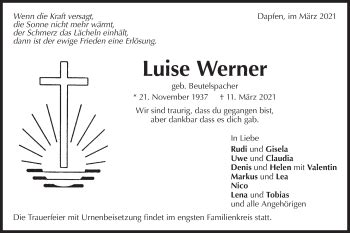 Traueranzeigen Von Luise Werner S Dwest Presse Trauer