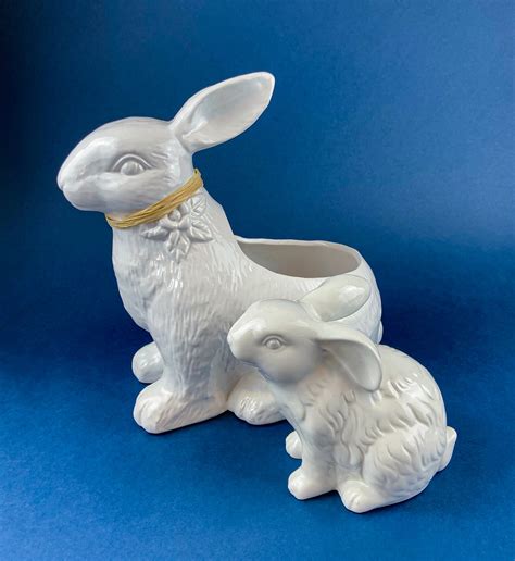 White Porcelain Bunny Planter Large Ceramic Rabbit Figurine Etsy