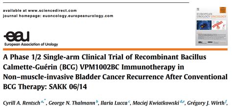 Eur Urol Oncol：膀胱内vpm1002bc治疗常规bcg治疗后的非肌层浸润性膀胱癌nmibc复发 Medscicn
