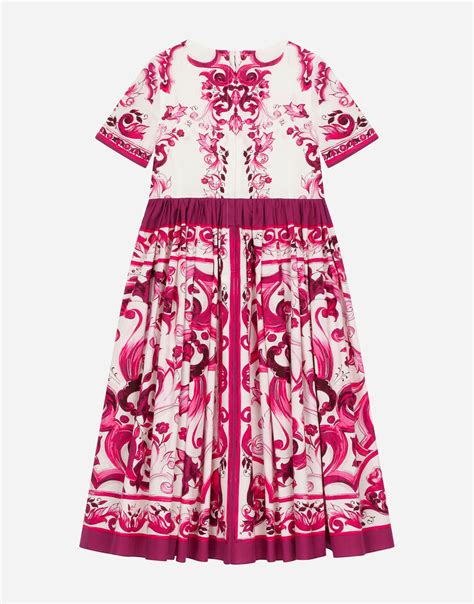 Long Majolica Print Poplin Dress In Multicolor Dolceandgabbana®