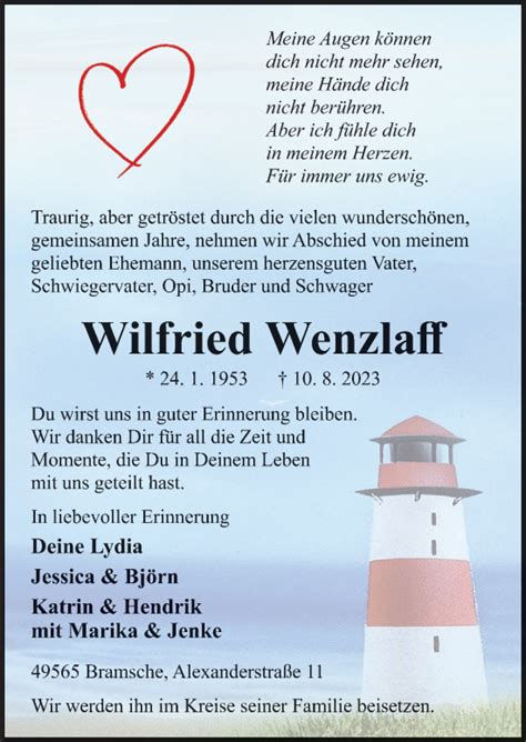 Traueranzeigen Von Wilfried Wenzlaff Noz Trauerportal