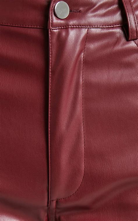 Dilyene Pants Mid Waist Straight Leg Faux Leather Pants In Wine Showpo