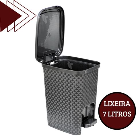 Lixeira Rattan 7 Litros Pedal Para Cozinha Banheiro Sala Quarto