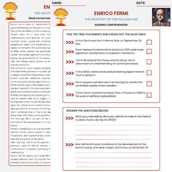 Enrico Fermi Biography Italian American Heritage Reading Comprehension ...