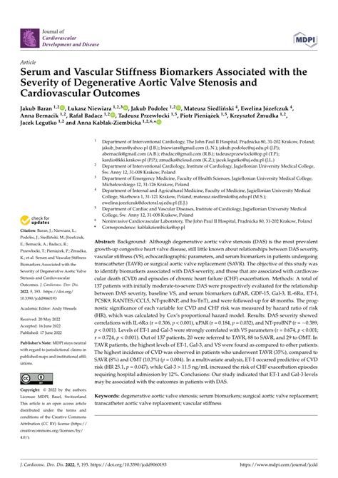 Pdf Serum And Vascular Stiffness Biomarkers Associated With The