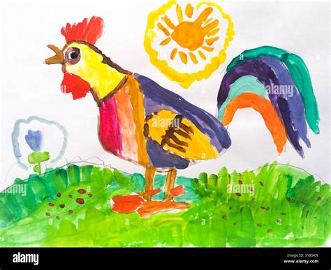 Rooster Child Drawing Stock Photo Alamy