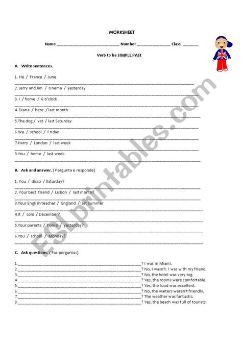 Verb To Be Simple Past Esl Worksheet By Maria Coelho