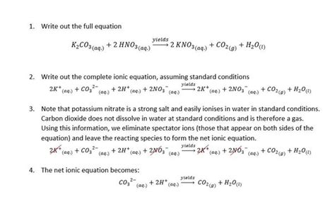 What Is The Balance Net Ionic Equation For Potassium Carbonate And Nitric Acid Echemi