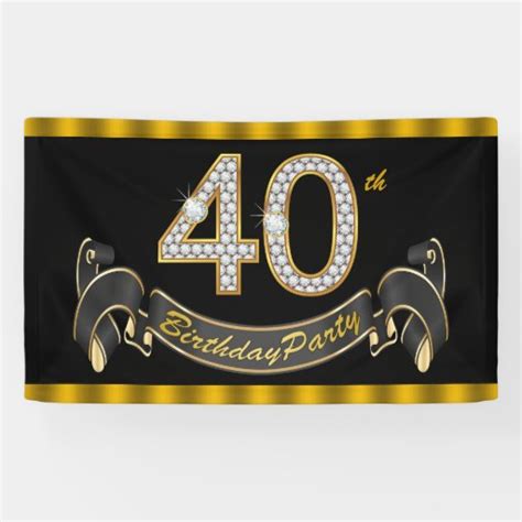 Black Gold 40th Birthday Party Banner Zazzle