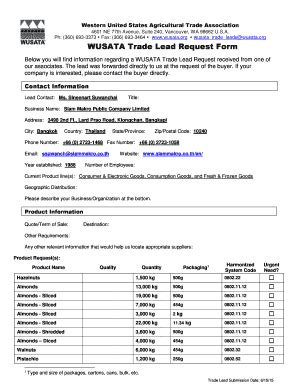 Fillable Online Agr Wa WUSATA Trade Lead Request Form Agr Wa Fax