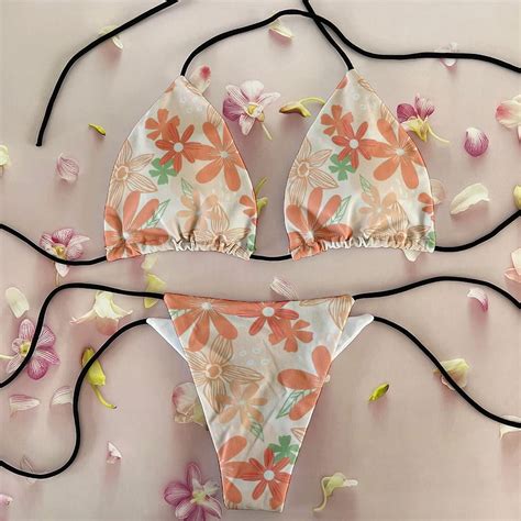 Flower Printed Push Up Bikini Micro Bikinis Set Womens Swimsuit Female