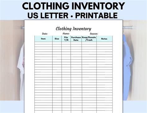 Clothing Inventory Sheet Printable Apparel Inventory And Clothing