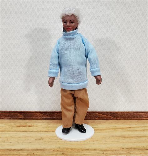 Dollhouse Modern Grandpa Black Brown Doll Grandfather Male Porcelain Poseable 1 12 Scale