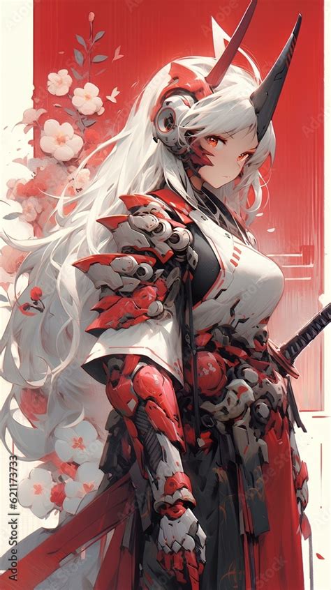 futuristic mecha suit in the sakura style samurai design, anime style ...