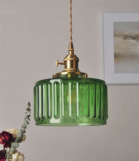 Fluted Glass Short Cylinder Pendant Led Light In Vintage Style Etsy